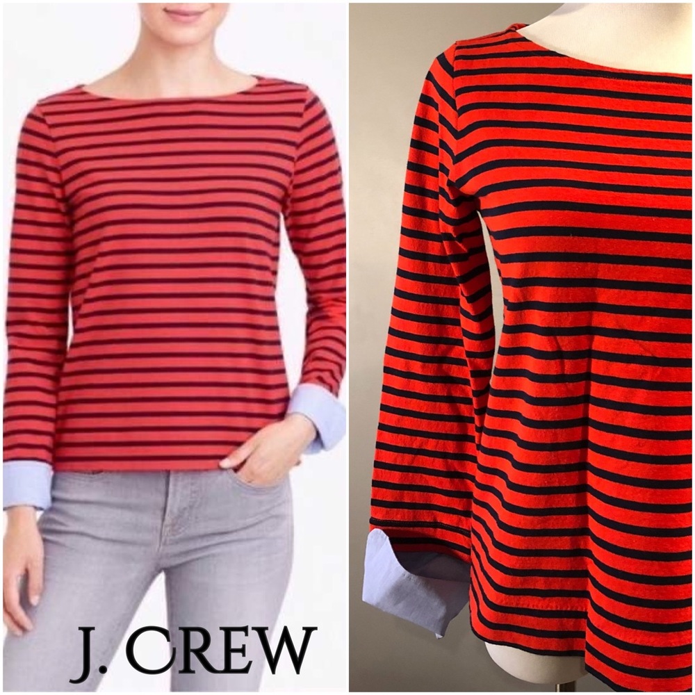 J. Crew Striped Boatneck Shirt w/Built-In Cuffs S
